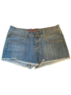 Red Rivet Denim Shorts Women Size 11 Light Wash Cutoff